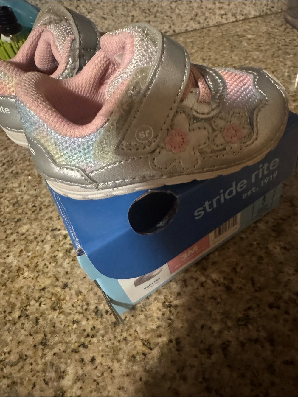Stride Rite Silver and Pink Toddler Floral Hook-and-Loop Sneakers